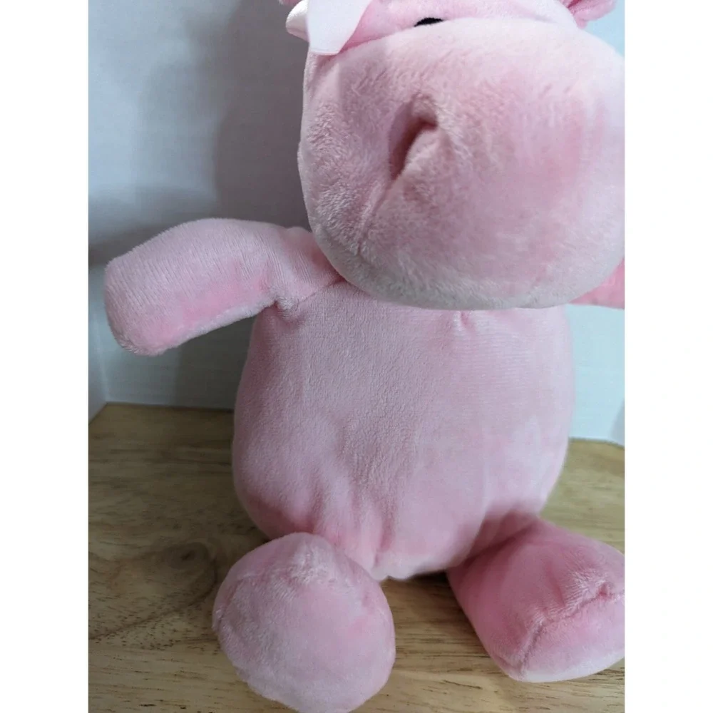 Burton + Burton soft pink hippo hippopotamus rose ribbon stuffed toy animal 12 i